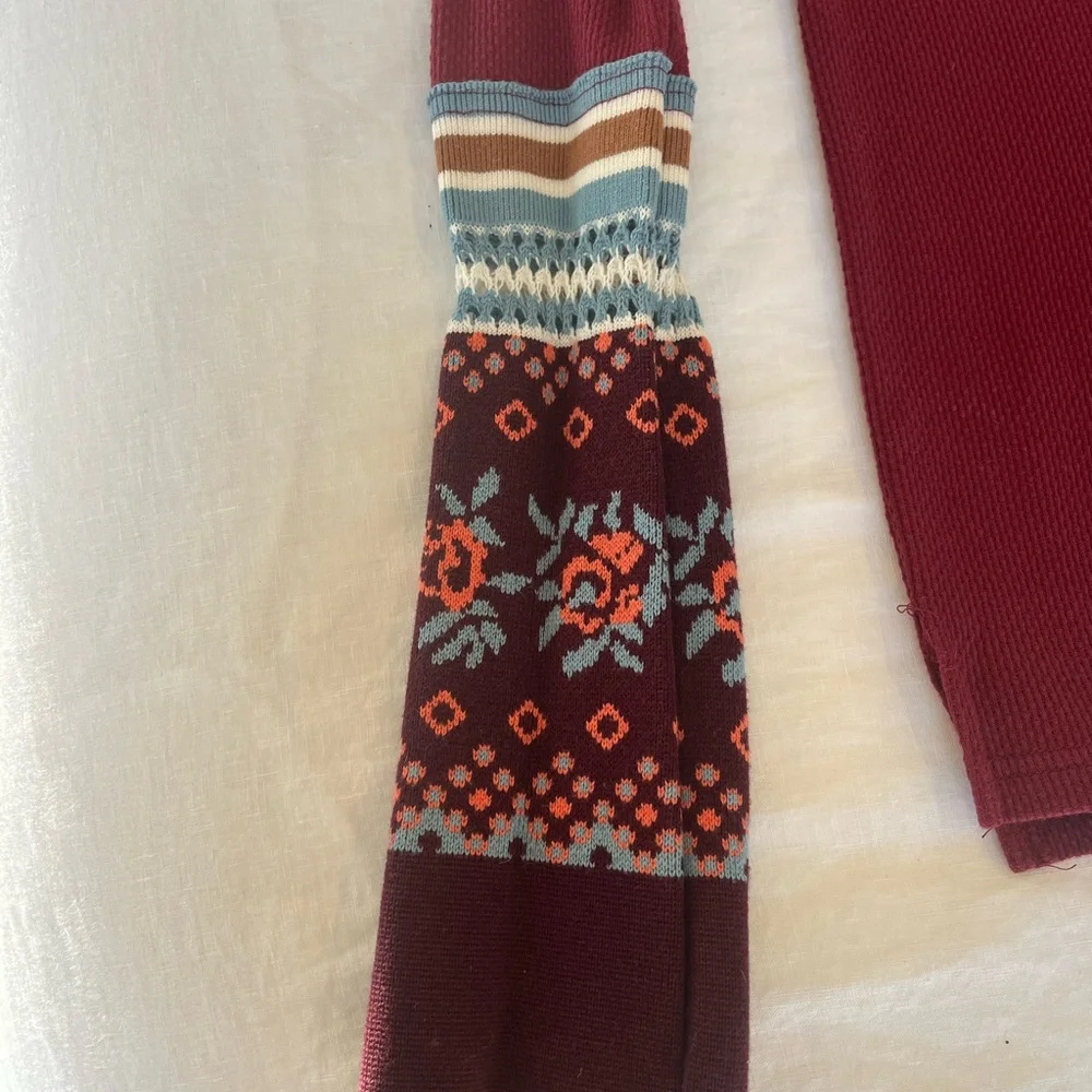 We The Free Burgundy Long Sleeve Top with Patterned Sleeves - Picture 4 of 8